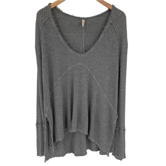 Free People Sunset Park Tunic Drippy Thermal Gray Waffle Knit Distressed Small - Picture 3 of 8